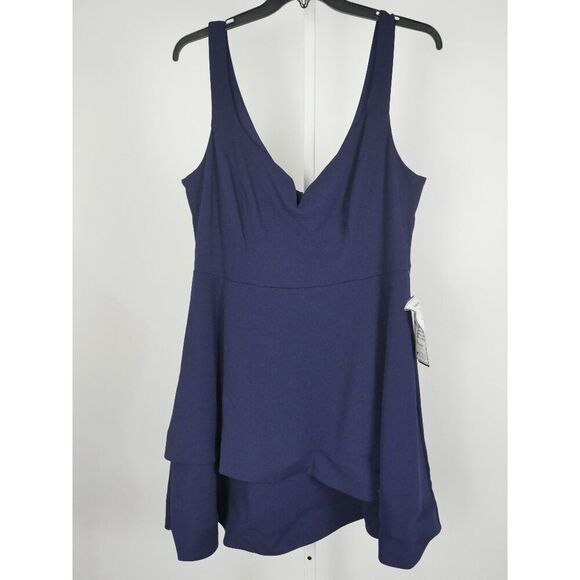 B Darlin Plus Size Tiered Navy Dress | 20W | Notched Neck | A-Line | Lined - Picture 4 of 7